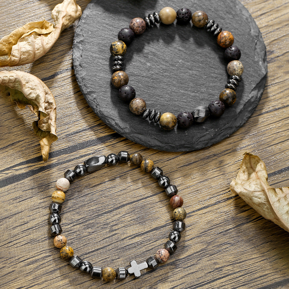 Wholesale Black gallstone broken silver tiger eye stone vintage beaded bracelet